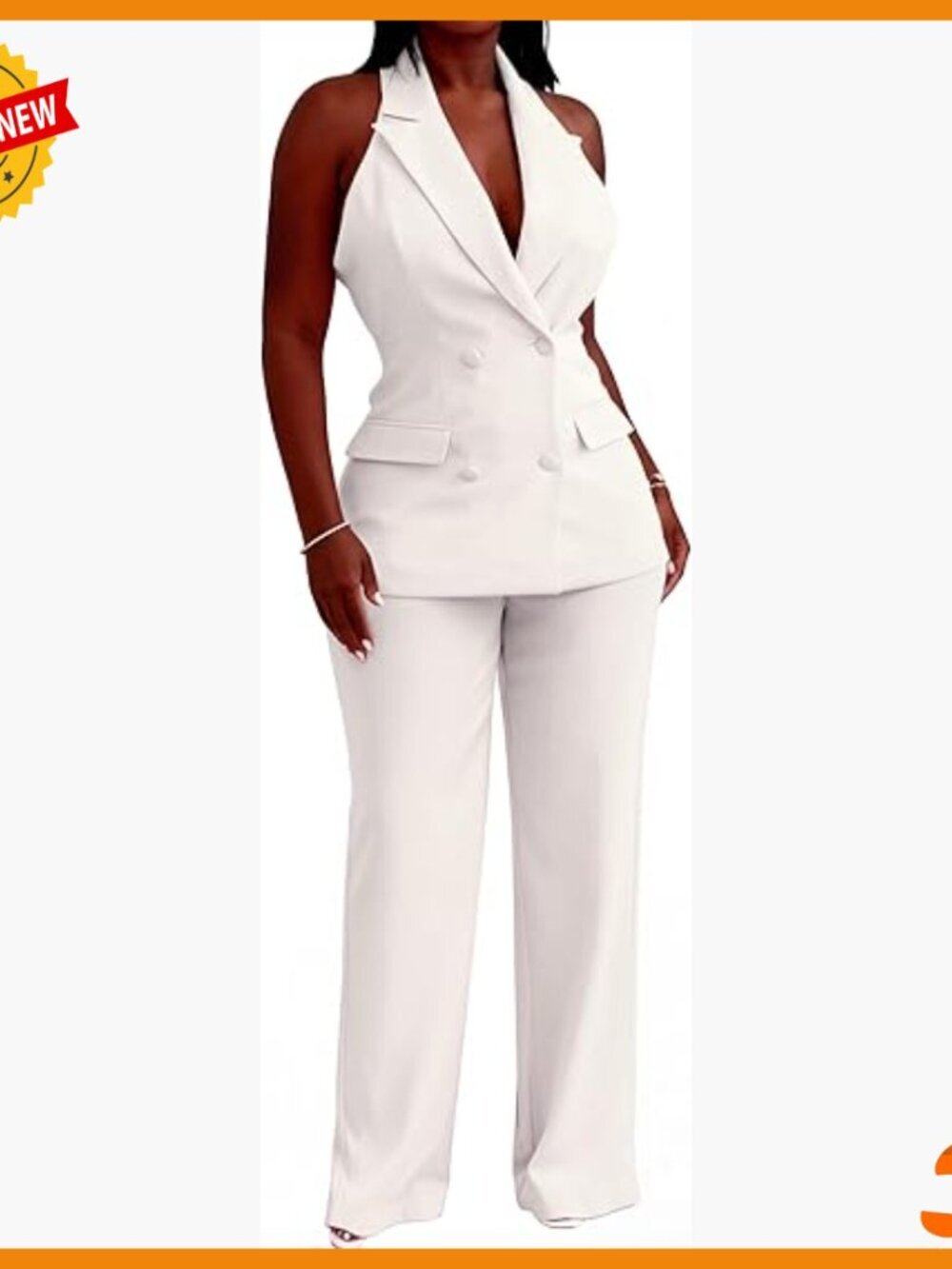 Sleeveless 2-Piece Suit Set, Polyester-Spandex, Office Professional Pantsuit